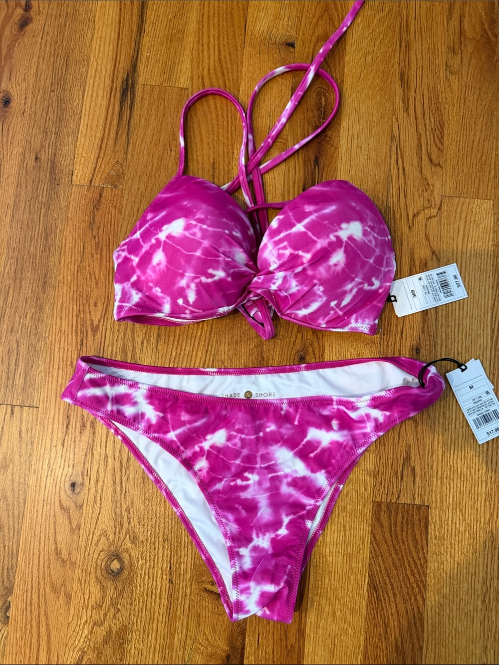 Shade & Shore Pink Tie-Dye Push-Up Bikini Set